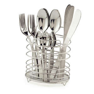 Ensemble de couverts en métal personnalisés les plus vendus, avec support en fil métallique de forme arrondie, finition argentée, pour la cuisine et la restauration - Product Image 1