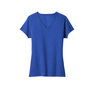 T-shirt sportif tricoté à col en V et manches courtes pour femme, couleur unie, coupe classique, bleu, couleur personnalisable, avec logo, 100 % coton, le plus vendu - Product Image 1