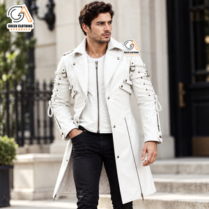 HEMA |   Veste longue en coton pour homme, style punk blanc, fermeture éclair, col zippé, coupe ajustée, imperméable, respirante, écologique, vintage - Product Image 1