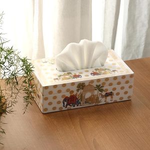 Decorative Oriental Wooden Tissue Holder with Enamel Printed Camel Pattern Square Storage <b>Case</b> for Home Dining Room - Product Image 5