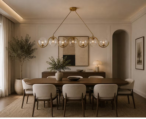 Brass Wave Chandelier 7 Globe Linear Pendant Modern <b>Dining</b> Room Kitchen Island Ceiling <b>Light</b> Decorative Home Fixture - Product Image 2