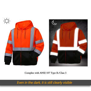 Sweat à capuche de sécurité personnalisable, classe ANSI 3, haute visibilité, respirant, avec fermeture éclair, bande réfléchissante LED - Product Image 4