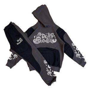 High Quality Winter Casual Custom Patch Logo Acid Wash Sun Faded 100% Cotton Sweatpants <b>Distressed</b> Embroidered Hoodie Set - Product Image 5