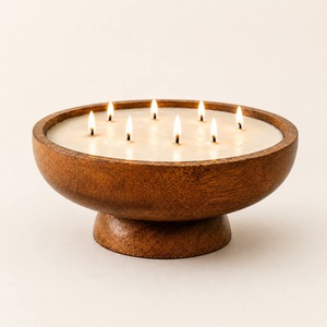 เชิงเทียนไม้ทรงกลมพร้อมไส้เทียนหลายเส้น โคมไฟตกแต่งบ้าน - Product Image 1