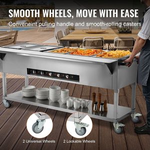 Scaldavivande Professionale a 5 Scomparti, 3750W, Elettrico a Vapore, 20.6QT, per Buffet e Catering, con Controllo Manuale della Temperatura e 4 Ruote - Product Image 5