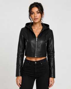 Black PU <b>Leather</b> Stand Collar Cropped <b>Blazer</b> Full Sleeve Minimalist Women's <b>Jacket</b> Autumn Style - Product Image 5