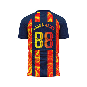 High Quality Custom Soccer Jersey <b>Fire</b> Flame Print Navy Striped Breathable Four-Way Stretch Quick Dry OEM ODM Printed Team - Product Image 2