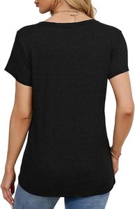 Camiseta de Manga Corta con Cuello Redondo Negra para Mujer, Corte Regular, 100% Algodón Jersey, Estilo Casual, Color Sólido, Transpirable, para Todas las Temporadas - Product Image 6