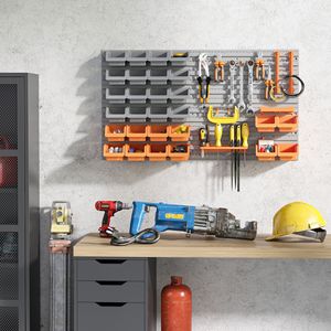 Kit Organizzatore Attrezzi da Parete con 44 Pezzi, Ganci e Contenitori di Varie Dimensioni, Finitura Arancione per Bagno - Product Image 2