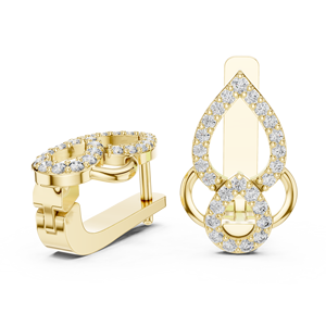 14K 18K <b>Solid</b> <b>Gold</b> Open Pear Halo <b>Huggie</b> Earrings 0.40CT Lab Grown Diamond Round Cut Pave Earring DEF VVS Fine Jewelry for Women - Product Image 2