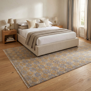 Alfombra de Lana Gruesa Tejida a Mano en Gris Dorado con Diseño de Diamantes Moderno, Ecológica y Antideslizante para Sala de Estar u Hotel - Product Image 4