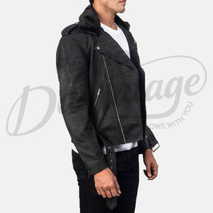Chaqueta de Motociclista de Cuero de Gamuza Negra para Hombre, Chaqueta de Invierno con Cuello de Piel, Corte Ajustado, Estilo Casual - Product Image 5