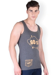 Débardeur en coton pour homme avec imprimé denim, col rond, sans manches, vêtement décontracté - Product Image 5