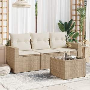 Set Divano da Giardino in Rattan PE Beige a 3 Posti con Telaio in Acciaio, Arredamento da Esterno Durevole dal Design Contemporaneo - Product Image 3