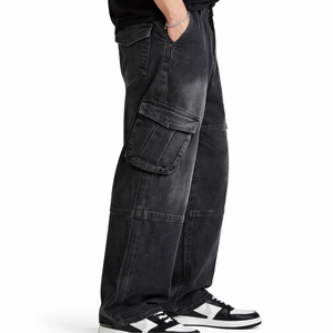 Pantalones Cargo de Mezclilla para Hombre, Cintura Media, Corte Holgado, Lavado a la Piedra, con Bolsillos con Cremallera, Estilo Casual Urbano, para Verano - Product Image 6