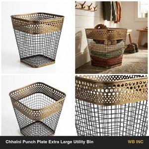 Cesta de alambre de hierro galvanizado extra grande hecha a mano de 42 cm, negra, con acabado de latón antiguo, perforada graduada, tipo Chhalni Punch Plate, para utensilios de cocina BI - Product Image 5