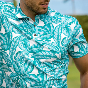 Chemise de golf tendance en Spandex/Polyester, coupe athlétique, en tissu tricoté doux, protection UPF, sublimation, patte de boutonnage à 2 boutons, anti-plis - Product Image 1