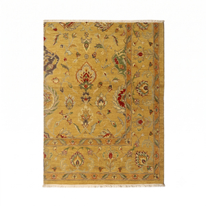 Mustard Gold Floral Border Rug Modern Botanical Vine Area Carpet Eco-Friendly Non-Slip Hand Tufted Thick Wool for Living Room - Product Image 1