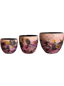 Vase rond en céramique Linea Exports Inc. avec motif floral rose, finition brillante, fait main, décoration de table contemporaine - Product Image 5