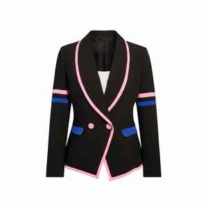 Blazer Varsity 1938 para Mujer, Corte Entallado, Ribete en Contraste, Chaqueta Elegante para Oficina, Fiesta, Ropa Exterior a la Moda - Product Image 1