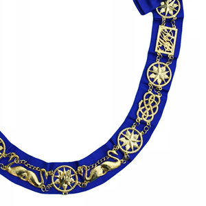 Collar Masónico de Alta Calidad, Color Azul Rey, Metal Dorado, Tela de Terciopelo, Hecho a Medida, con Cadena Personalizada - Product Image 3