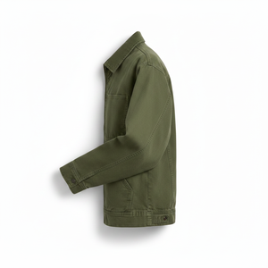 Veste de travail en toile vert olive pour homme avec fermeture éclair et poches plaquées - Product Image 4