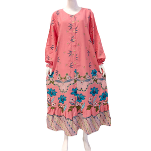 Women Simple Oversized Summer Long Sleeve <b>Dresses</b> Muslim Abaya Floral Print O-neck with Button Rayon - Product Image 6
