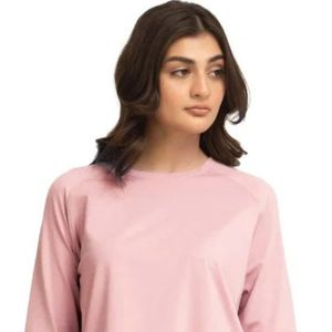 Camiseta de manga larga rosa para mujer, con cuello curvo, estilo casual, holgada, tipo jersey, lisa, básica, para uso diario, túnica a la moda A - Product Image 2