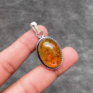 จี้อำพันบอลติกทำมือรูปไข่ เครื่องประดับเงินแท้ สร้อยคอพลอยหายาก ของขวัญสุดหรูสำหรับผู้หญิงและเด็กผู้หญิง - Product Image 1