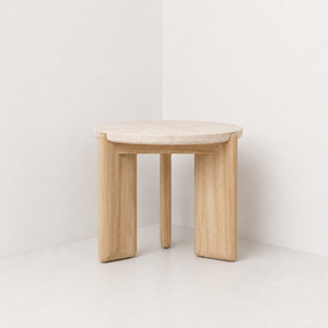 Teak Round <b>Coffee</b> <b>Table</b> with Travertine Marble Top Sustainable Luxury Hospitality Furniture for Hotels Resorts Villas Projects - Product Image 1