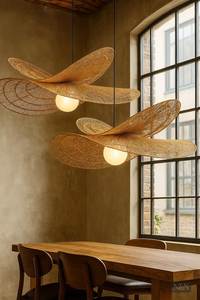 Lampe de plafond en rotin tissé à la main de luxe, abat-jour décoratif en bambou - Product Image 5