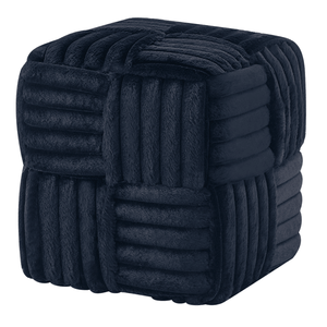 Sgabello Poggiapiedi Quadrato Nero in Velluto a Coste Imbottito Intrecciato per Ingresso e Soggiorno - Product Image 1