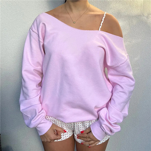 Sweat-shirt à épaules dénudées pour femme, style oversize, pull confortable et chaud à manches longues, haut décontracté et tendance pour l'hiver et le quotidien - Product Image 4