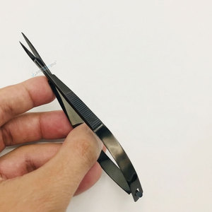 Pince à épiler cosmétique pour sourcils en acier inoxydable durable, noire, avec ciseaux, logo personnalisé, outils de maquillage - Product Image 4