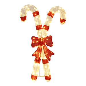 Decoraciones Navideñas Preiluminadas 2D, Bastón de Caramelo con Lazo Rojo, 100 Luces LED Blancas Cálidas para Exteriores - Product Image 3
