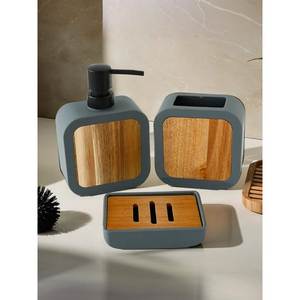 Aesthetic Design Square <b>Wooden</b> With Resin <b>Bathroom</b> Set Three-Piece Gray Wood Effect Easy To Clean For <b>Bathroom</b> Decor Set - Product Image 1