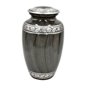 Black Cremation <b>Urn</b> with Silver Floral Design Decorative <b>Large</b> <b>Urn</b> for Adult Ashes Durable Memorial <b>Urn</b> For Human Ashes - Product Image 1