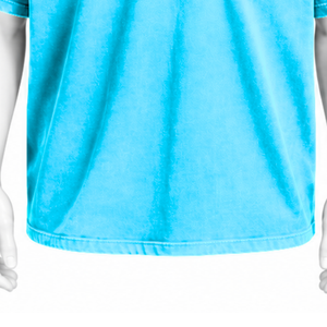 T-shirt en coton teint en pièce à manches courtes Aqua Weathered avec poche poitrine, coupe décontractée, style vintage, streetwear décontracté, été - Product Image 6