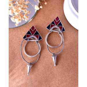 Pendientes Colgantes Redondos de Plata Hueca de Moda Meera Jaipur - Product Image 3