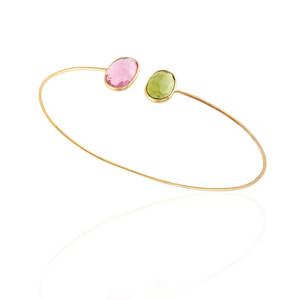 กำไลข้อมือแบบเปิดประดับพลอยทรงคุชชั่นชุบทองสำหรับผู้หญิง  เครื่องประดับแฟชั่นพลอยสี ขายส่ง - Product Image 4