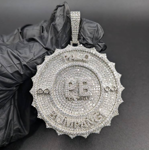 Moissanite <b>Silver</b> Round Logo Pendant Hip Hop Iced Out Statement Necklace Luxury Bling Jewelry Gift For <b>Men</b> - Product Image 1