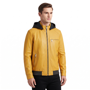 Sweat à capuche 100% cuir véritable pour homme, fermeture éclair intégrale, manches longues, poches latérales zippées, coupe ajustée - Product Image 6