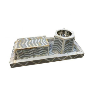 Juego de quemadores de incienso hexagonales de lujo con incrustaciones de nácar y patrones de chevron gris, caja de almacenamiento y bandeja para aromaterapia. - Product Image 4