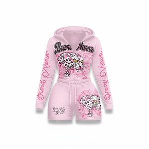 Oferta de Primavera 2026: Conjunto Deportivo Personalizado de Felpa 100% Algodón para Mujer, Sudadera con Estampado Animal y Pantalones Cortos - Product Image 1