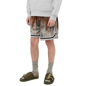 <b>Men's</b> <b>Brown</b> Star Pattern Mesh <b>Shorts</b> Elastic Waist Breathable Casual Wear Sublimation Print Geometric Design Logo on Lower Hem - Product Image 5