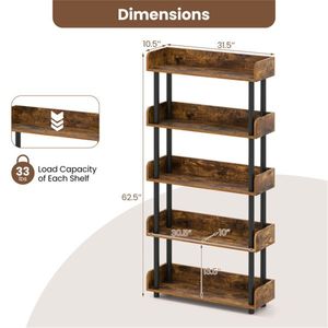 Libreria Aperta a 5 Ripiani Marrone Rustico con Gambe Rialzate, Espositore Anti-Ribaltamento per Casa o Ufficio - Product Image 3