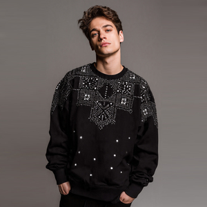 Winter Drop Shoulder <b>Rhinestone</b> Sweatshirts Men's Long Sleeve Pullover <b>Rhinestone</b> Sweat Shirts Men Crew Neck <b>Rhinestone</b> <b>Tops</b> - Product Image 1