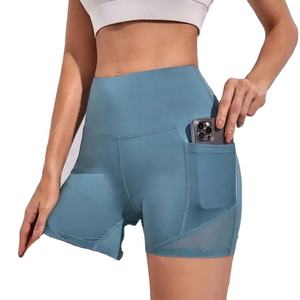 กางเกงขาสั้นสำหรับผู้หญิงแบบสั่งทำขายส่ง ชุดออกกำลังกาย กางเกงโยคะผ้าตาข่ายพร้อมช่องใส่โทรศัพท์ด้านข้าง - Product Image 1