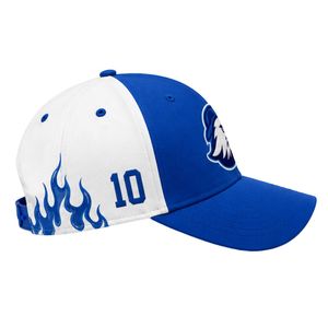 Casquette de baseball sportive bleu roi et blanc flamboyant, ajustable avec fermeture snapback, logo d'équipe brodé, respirante, imperméable, tissu 100% coton - Product Image 3