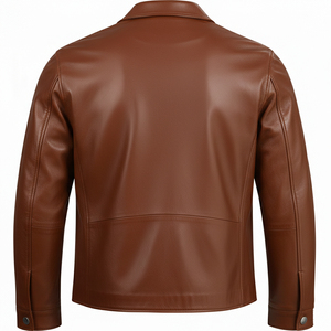 Veste en cuir légère pour homme, style décontracté, pour l'extérieur, couleur marron clair, personnalisable, imperméable, col montant, fermeture éclair - Product Image 3